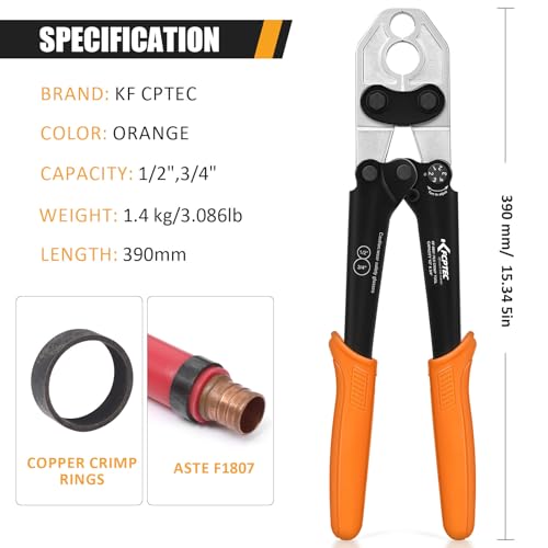 KF CPTEC PEX Crimping Tool, 1/2 & 3/4-Inch Copper Ring Crimper, ASTM F1807