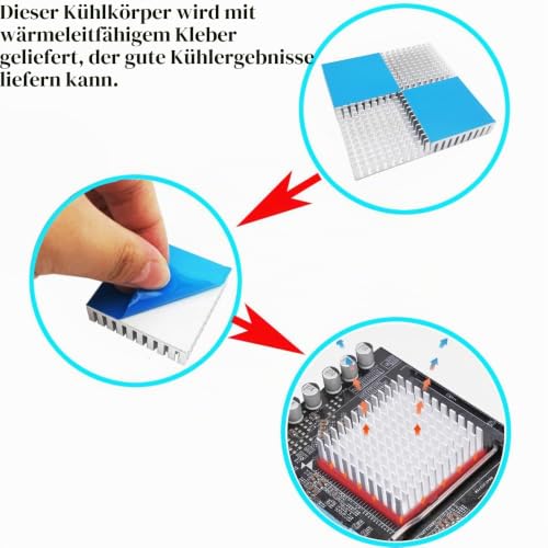 CTRICALVER Aluminum Cooling Fins Cooler Set (Silver) with Thermal Adhesive Tape, 40 x 40 x 11 mm, for Computer Hosts, 3D Printers etc Set5