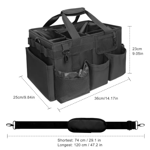 Large Cleaning Caddy Organizer, Adj Straps & Board Dividers Black Large