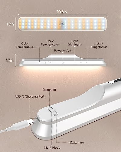 Rossetta Under Cabinet Lights, 78 LED Lights Battery Operated Motion Sensor Light Indoor, Wireless Rechargeable Dimmable Closet Lights Under Cabinet Lighting for Kitchen Closet Stairs Hallway Bright White 10.8inch