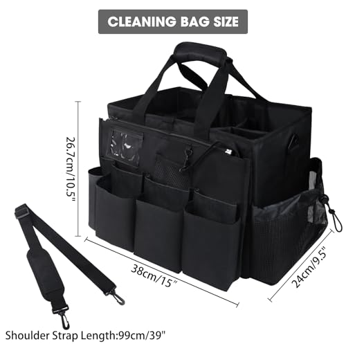 ZKOO Cleaning Bag Cleaning Caddy Organizer, Wearable Cleaning Caddy with Waist & Handles for Cleaning Tool Organizers, Extra-Large Cleaning Caddy Bag Adjustable Compartments for Housekeeping,Gardening Black