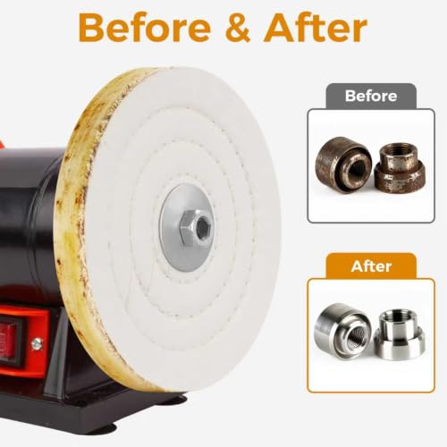 Bench Grinder Buffing Wheel Combo Bundle, 8Pcs 6 Inch Mixed Fabric Polishing Wheel Kit with 4 Buffing Compound Bars + 2 Pack 4 Inch 50-Ply Cotton Buffing Wheels