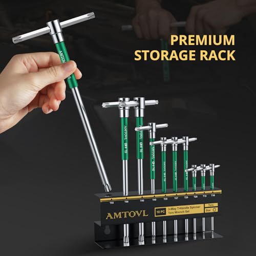 AMTOVL T-Handle Star Wrench Set - TORX, 10 Pcs T10-T55, Sliding Handle,