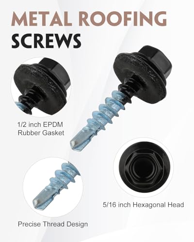 300 Pcs #10 x 1 Black Metal Roofing Screws with Hex Socket for Metal 300