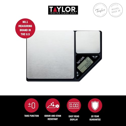 Taylor Pro Dual Platform Digital Kitchen Scales, 5kg and 500g,Black/Silver 5 kg Single