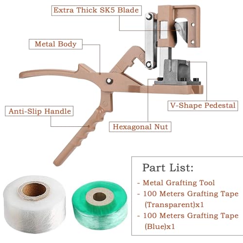 Grafting Tool Grafting Scissor Set for Thick Branch, Full Metal Cutting Accessories with 2 pcs Grafting Tapes, Anti-Slip Handle, for Plant Grafting