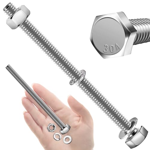Mywish 50Pcs 3/8-16 4-Jaw Tee Nuts for Bolts & (10 Sets) 1/4-20x4 Hex Head Assorted Screws Nuts and Bolts with Flat & Lock Washers, 304 Stainless Steel 18-8, Fully Threaded, Metric Bolt Assortment