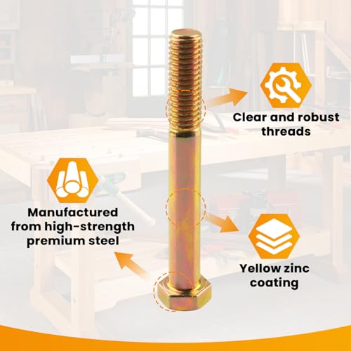 1/2-13 x 4 Grade 8 Hex Cap Coarse Large Bolts, Steel Hex Bolts for Construction, Home Improvement - 10 Pcs