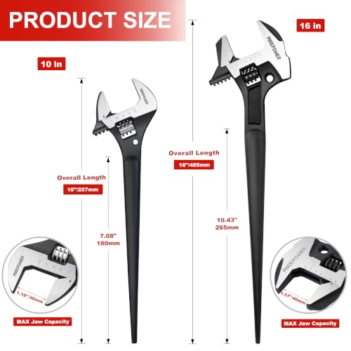 MAXPOWER 16" 4-in-1 & 10" Construction Spud Wrench Set, Tether Hole, Cr-V 10"+16"