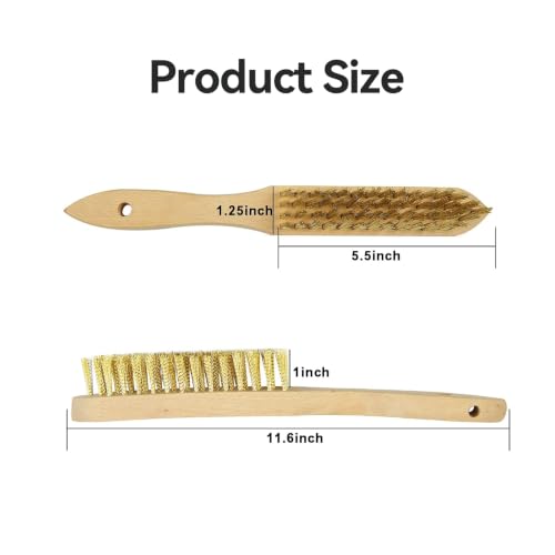 SALI Wire Brushes for Cleaning Rust Removal Plated Copper Bristles Tool for Automotive,Paint , Welding Slag,Grill,Household Clean 11" Long Curved Beechwood Handle , 14X4 Rows Bristles Pack of 12