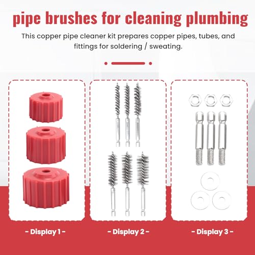 Copper Pipe Cleaner Set for Power Drill, Tube Cleaning Brush, Cleans Copper Pipes Tubes and Fittings for Soldering