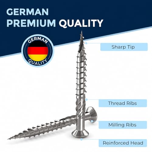 #10-2-3/8″ Deck Screws 5x60 Stainless Steel A4 Exterior Rust Resistant Screw 5mm Strong 250 Piece Wood Screws Torx 60mm Long Wood Srew incl. 1x Torx Bit 60 mm ≈ 2.36 in