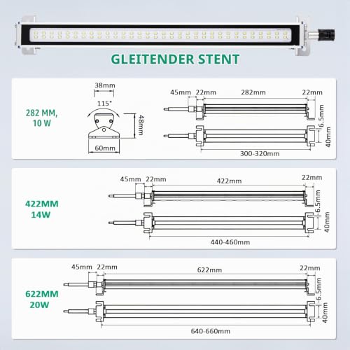 Yjingrui Machine Light LED 422 mm 14 W IP68 115° Adjustable 230 V | With sliding bracket, high-brightness CNC machine work light, for CNC interior lighting, industrial and workshop lighting