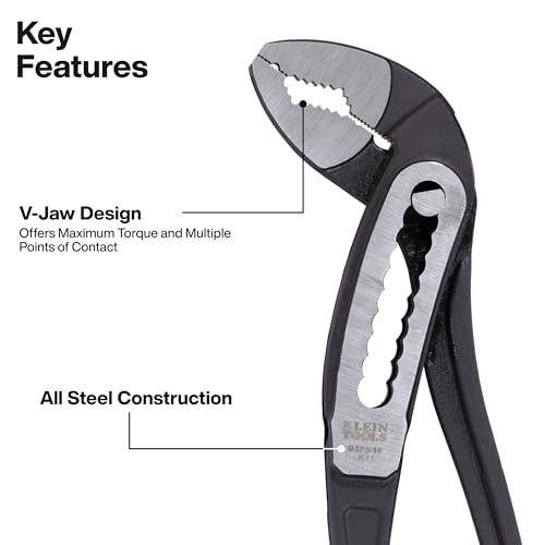 Klein Tools D5053KIT 3-Piece Classic Klaw Pump Pliers Set, 7-Inch, 10-Inch, and 12-Inch Pump Pliers, Compact Design with V-Jaw and Hardened Teeth for Maximum Torque 3-Piece Set