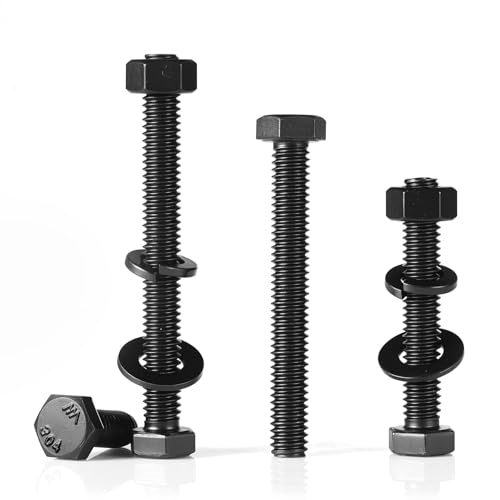 3/8-16 x 2-1/2" Hex Head Screws Bolts,Hex Nuts,Flat & Lock Washers,304 Stainless Steel 18-8,Black Zinc Plated,Fully Threaded(18 Sets) 3/8-16 x 2-1/2"