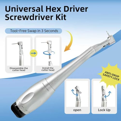 Dental Implant Torque Wrench Kit, Dental Torque Wrench with 7 Torque Settings (5-35N.cm), Replaceable Head & 16 Precision Bits, Metal Lock, Autoclavable 135°C/275°F for Dental Clinic