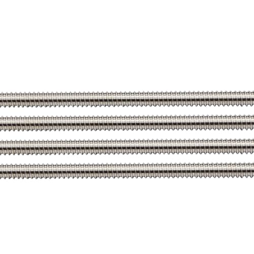 304 Stainless Steel 1/2"-13 Fully Threaded Rod, 4 Pieces 12" Length Long Threaded Rods