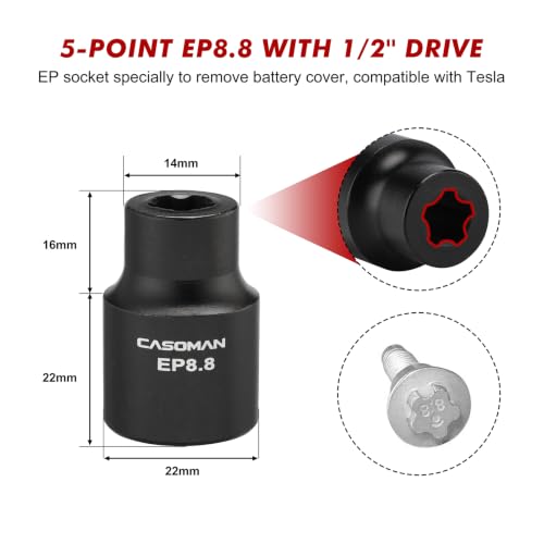 CASOMAN 19PCS External Torx Plus Socket Set, 6 & 5 Point EP Sockets EP4-EP32 with 1/2'', 3/8'' & 1/4'' Dr. EP8.8 Compatible with Tesla, Cr-V Steel