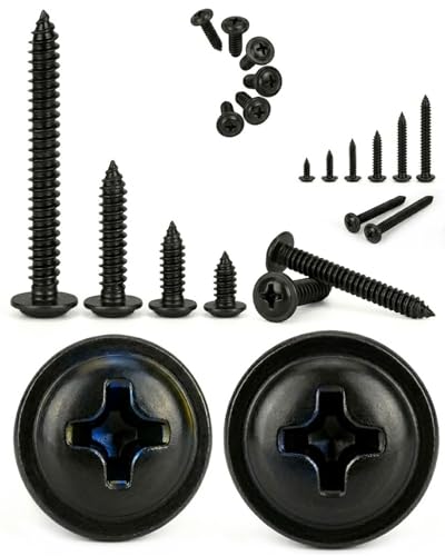 IMSCREWS 200 Pcs M5 x 12mm Black Self Tapping Screws, 304 Stainless Steel Phillips Pan Washer Head, Natural Black No Peeling, Type A Point for Metal/Wood/Plastic