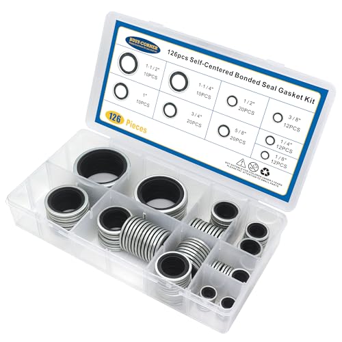 126 Pieces Bonded Seal Dowty Washer, Automotive Self-Centred Dowty Seal Gasket Assortment, 9 SAE Sizes, from 1/8" to 1-1/2"