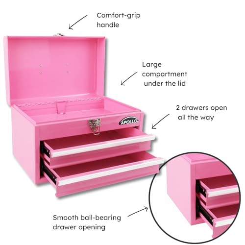 Apollo Tools 14 Inch Steel Tool Box, Pink DT5010P