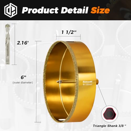 6 Inch Serrated Diamond Hole Saw with 2Pcs Removable Pilot Bits, Easy-Align for Precise Drilling in Porcelain, Ceramic, Granite, and Marble (6" Tile Drill Bit) 150mm | 6"