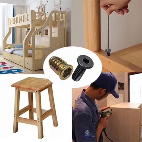 30 Sets 1/4-20 x 3/4" Furniture Screw Nut Threaded Inserts for Wood,1/4-20 x 19/32" Nut Threaded Wood Inserts Bolt Fastener Connector Hex Socket Drive Screw-in Nuts with Hex Spanner