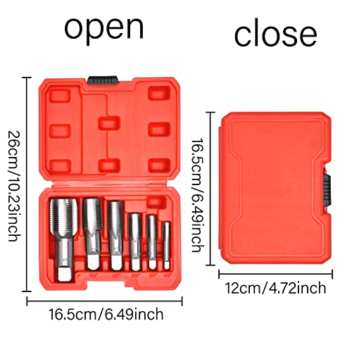 6 Piece NPT Pipe Tap Set, 1", 3/4", 1/2", 3/8", 1/4", 1/8", HSS 6 Piece