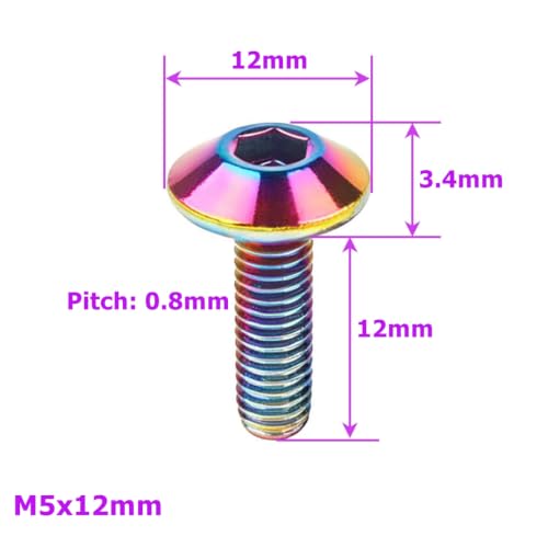 M5 M6x12 16 20mm Titanium Finish Bolt Allen Stainless Steel for Bicycle Motorcycle Modifications Screw 4Pcs (Ranibow, M5X12mm) Ranibow