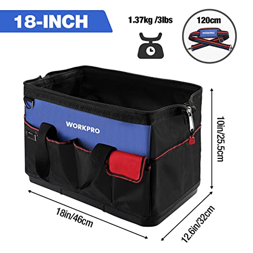 WORKPRO 18" Tool Bag with Waterproof Base, 20 Pockets & Klein Tools Utility Bags, Stand-Up Zipper, 1680d Ballistic Weave, 2-Pack
