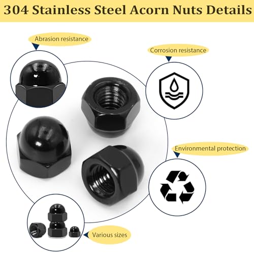 SAE Black Stainless Steel Acorn Nuts Assortment Kit (80Pcs) & Vifmy 304 Stainless Steel Acorn Nuts Assortment Kit(100PCS)