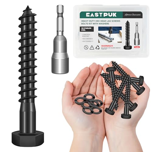 (10Sets) 3/8" x 2-1/2" Hex Head Lag Bolts & (6 Sets) 3/8-16 x 3 Carriage Bolts with Nuts and Washers, Heavy Duty Lag Screws with Washers, 304 Stainless Steel, 3/8 Carriage Bolts Screws