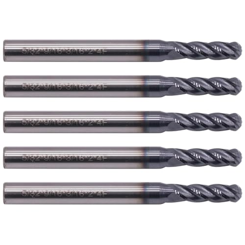 BestParts 5Pcs 5/32" 4 Flute Solid Carbide Ball Nose End Mill, AlTiN Coated 5/32 in