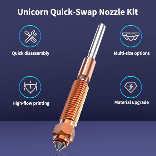 K1C Nozzles,Unicorn Quick-Swap Nozzle 0.2/0.4/0.6/0.8/1.0mm Copper Alloy and Hardened Steel Nozzle High temperature resistant Nozzles For Ender-3 V3 K1C K1 Max 3D Printer (0.2mm) 0.2mm