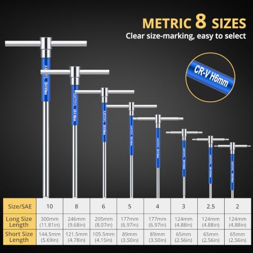 AMTOVL T-Handle Hex Allen Wrench Set - Metric, 8 Pcs 2mm-10mm