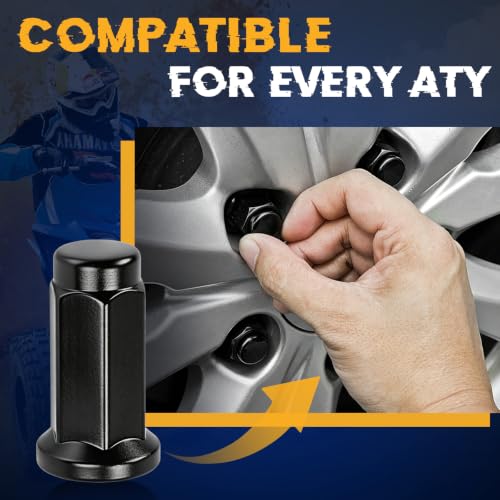 M10x1.25mm Flat Base Wheel Lug Nuts Fit for Arctic Cat, Fit for Bombardier, CAN-AM, Honda, Kawasaki, OE 1781990001, 18Pcs (14mm Head Nuts) Black M10x1.25 18