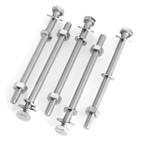 Mywish (10 Sets) 1/4-20x4 Hex Head Assorted Screws Nuts and Bolts & 20Pcs 1/4 Bolts, 1/4-20 x 2 Flat Head Hex Socket Head Cap Screw Bolts, 1/4 Screws 304 Stainless Steel Furniture Screws Full Thread