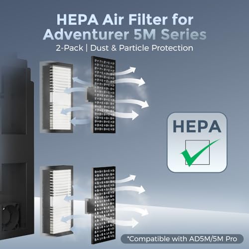 FLASHFORGE Adventurer 5M Pro Hepa Air Filter Set, Original Adventurer 5M Series 3D Printer Parts Hepa Air Filter Bundle (2 Pack)