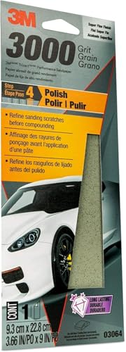 3M Trizact Performance 3000 Grit Sandpaper, 3 2/3 in x 9 in, Polish Clear Coat and Paint, Restore Shine, Ideal for Detailed Finishing, Very Fine Grade Abrasive (03064), Pack of 3 3 2/3 in x 9 in (Pack of 3)