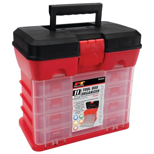 Performance Tool W54042 Plastic Storage Rack Tool Box with 4 Bins Plastic Tool/Storage Bin