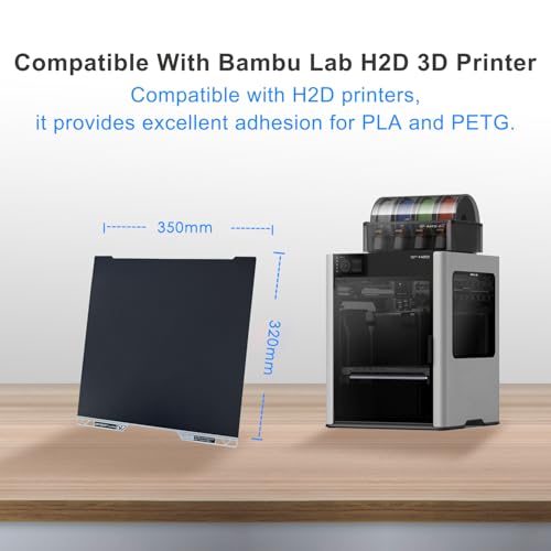 Antinsky Bambu Lab Cold PEI Sheet Double Sided 355 x 345mm Flexible Magnetic Steel Sheet Easy to Remove Model PEI Build Plate for Bambu Lab H2D/H2S 3D Printers