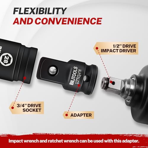 1/2 inch Drive Impact Lug Nut Socket Set with 1/2" Female x 3/4" Male Impact Adapter