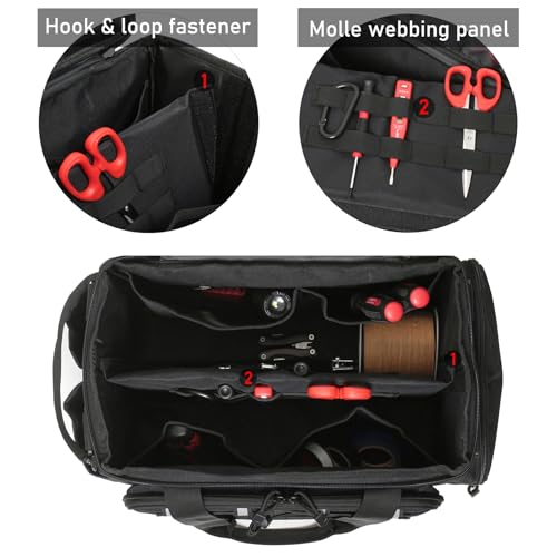 15-Inch Tool Bag, Multi-Purpose Tactical Work Tote & Range Organizer with Shoulder Strap, for Electricians, Handymen, Carpenters & Shooting Range Use (Black) Black