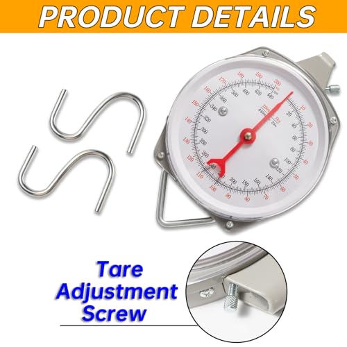 Mechanical Spring Scale 110lb/50kg, Large Display with 2 S-Hooks