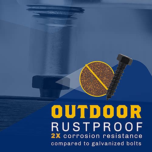 1/2" x 2”, 25-Piece Black Lag Bolts, Rustproof 4-Layer Ceramic BLAKOTE, 2X Protection of Galvanized Lag Screws, for Decks Pergolas by Makers Bolt 1/2 x 2