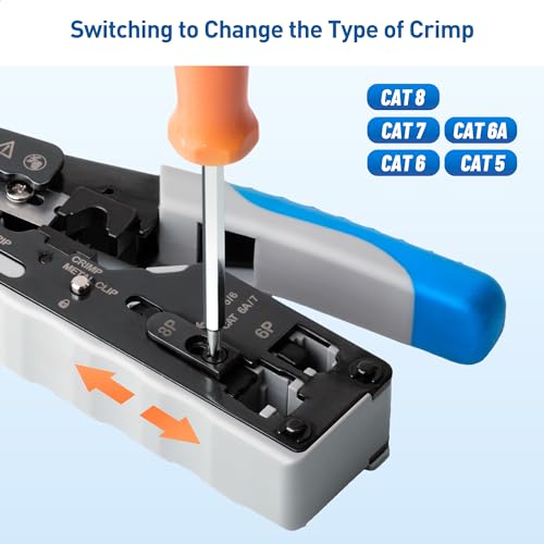 Cable Matters 20-Pack Shielded Cat8 RJ45 Pass Through Connector with Strain Relief Boots for Solid or Stranded Ethernet Cable & 1-Pack All-in-One Modular Ethernet Crimping Tool Cat 8