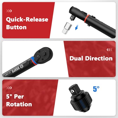 VANPO Torque Wrench 3/8-Inch Drive, 10-100 ft-lb, for Motorcycle