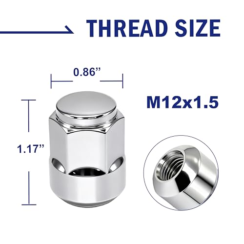 M12-1.50 Wheel Lug Nuts Direct fit for Multiple Honda and Acura, Factory Style Chrome Radius Seat, 20-PC Set