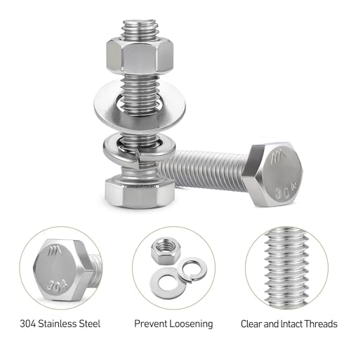 267PCS Hex Bolts and Nuts Assortment Kit,1/4-20, 5/16-18, 3/8-16 Bolt Nut and Flat Washers Assorted,304 Stainless Steel, Fully Threaded SS 1/4,5/16,3/8 267PCS Hex Bolt