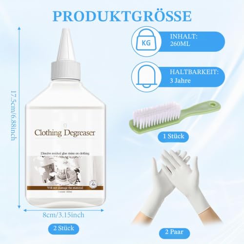 Pack of 2 print corner flock remover, 260 ml flock remover, flocking textiles, quick and mild, suitable for removing misprints on textiles, glass adhesive